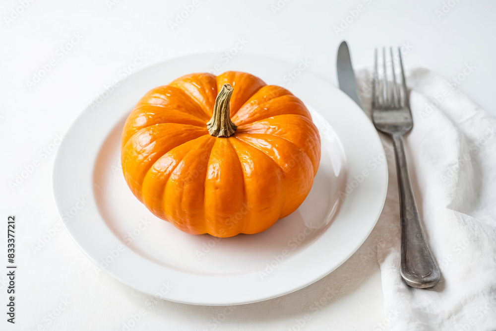 Single Pumpkin on White Plate Single Pumpkin on White Plate