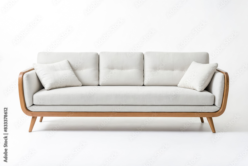 Contemporary White Sofa with Wooden Frame and Pillows Contemporary White Sofa with Wooden Frame and Pillows
