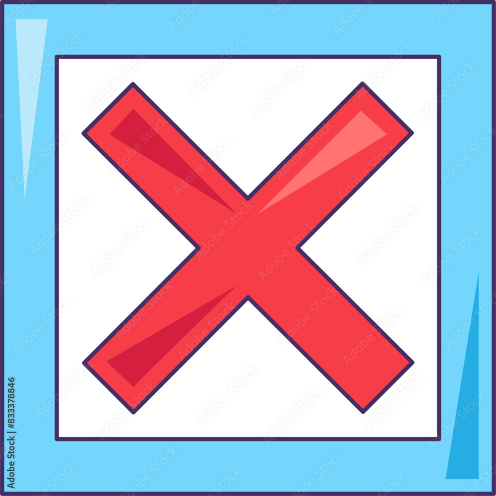 Crossed out cell of questionnaire icon. Negative test result, medical stroked cartoon element for modern and retro design. Simple color vector pictogram isolated on white background Crossed out cell of questionnaire icon. Negative test result, medical stroked cartoon element for modern and retro design. Simple color vector pictogram isolated on white background