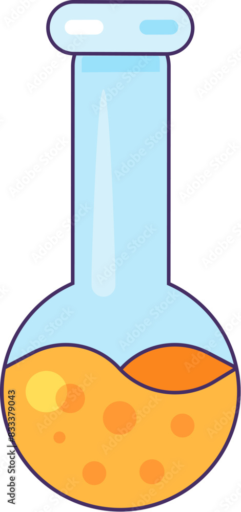 Spherical tall flask test tube icon. Research equipment, medical stroked cartoon element for modern and retro design. Simple color vector pictogram isolated on white background Spherical tall flask test tube icon. Research equipment, medical stroked cartoon element for modern and retro design. Simple color vector pictogram isolated on white background