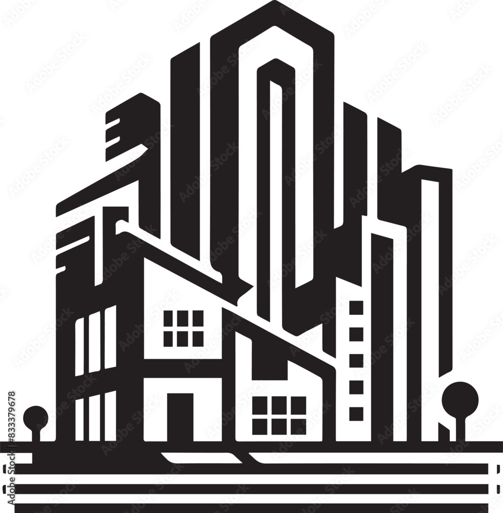 Modern Real State Minimalist Logo Icon Vector Illustration Silhouette.  Building on City Architecture Business