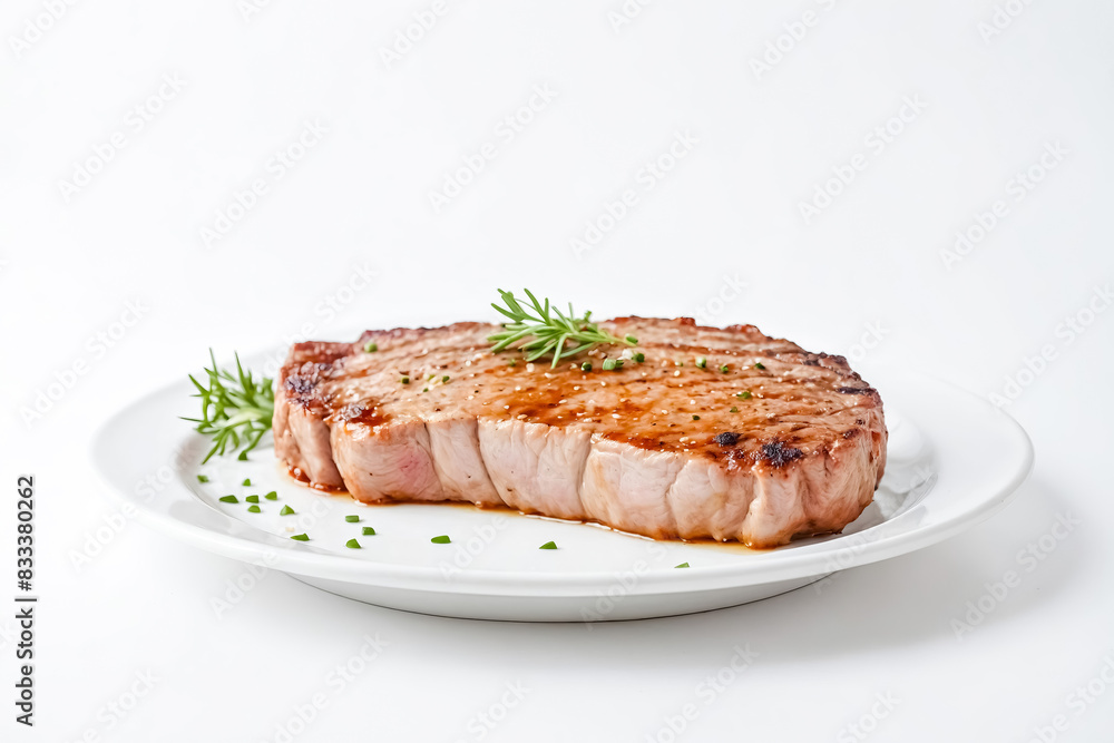 Grilled Steak with Rosemary and Chives on a White Plate Grilled Steak with Rosemary and Chives on a White Plate