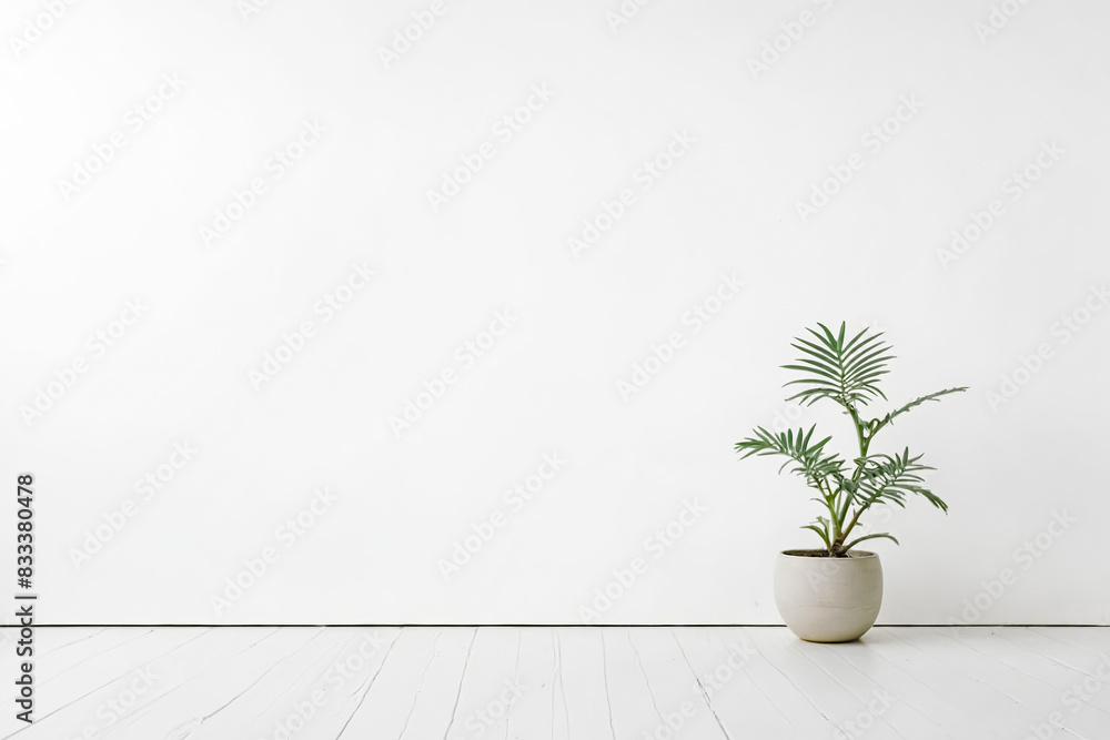 Fototapeta premium Minimalist White Room with a Green Plant