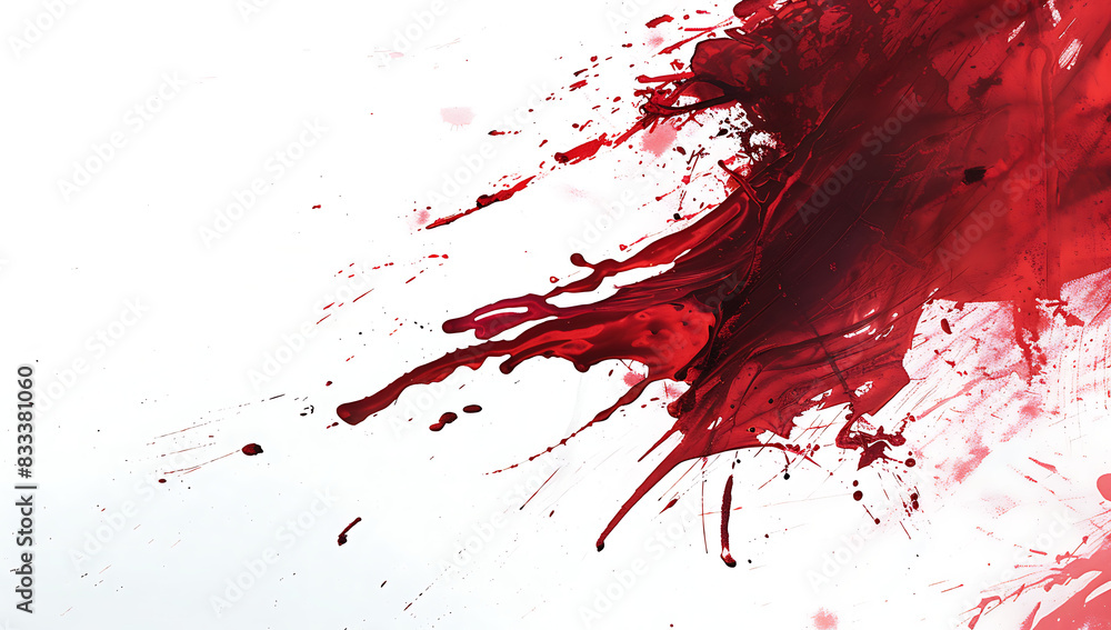 Splattered abstract red paint - on a white background. creating an intense and dramatic visual effect. Splattered abstract red paint - on a white background. creating an intense and dramatic visual effect.