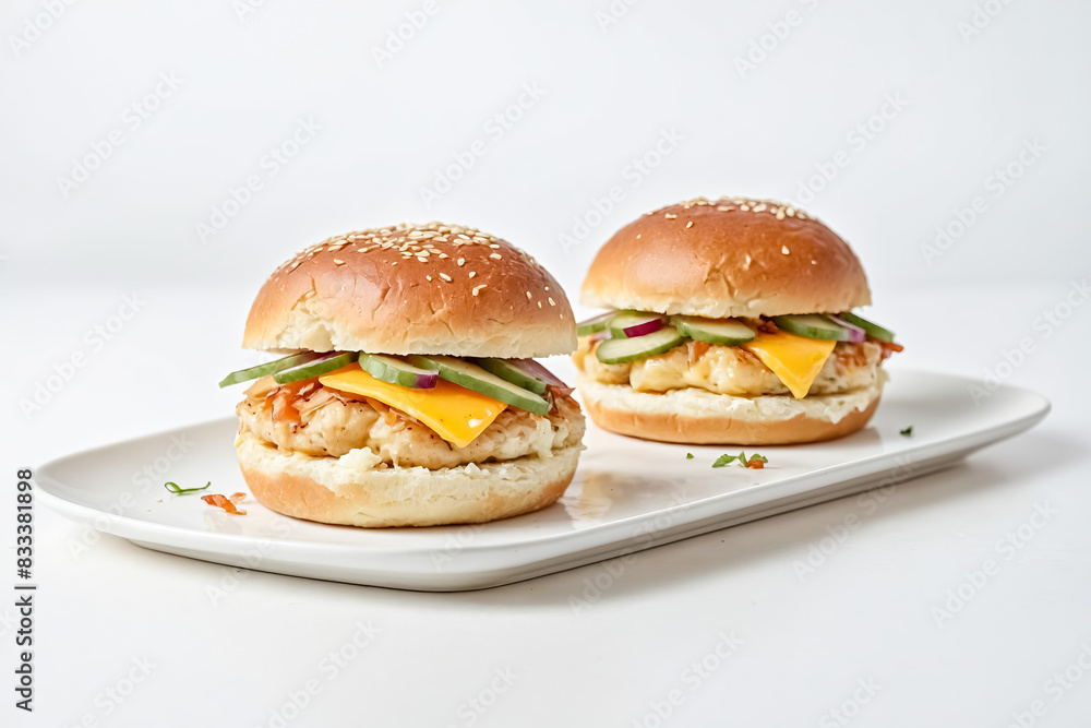 Delicious Chicken Burgers with Pickles and Cheese Delicious Chicken Burgers with Pickles and Cheese