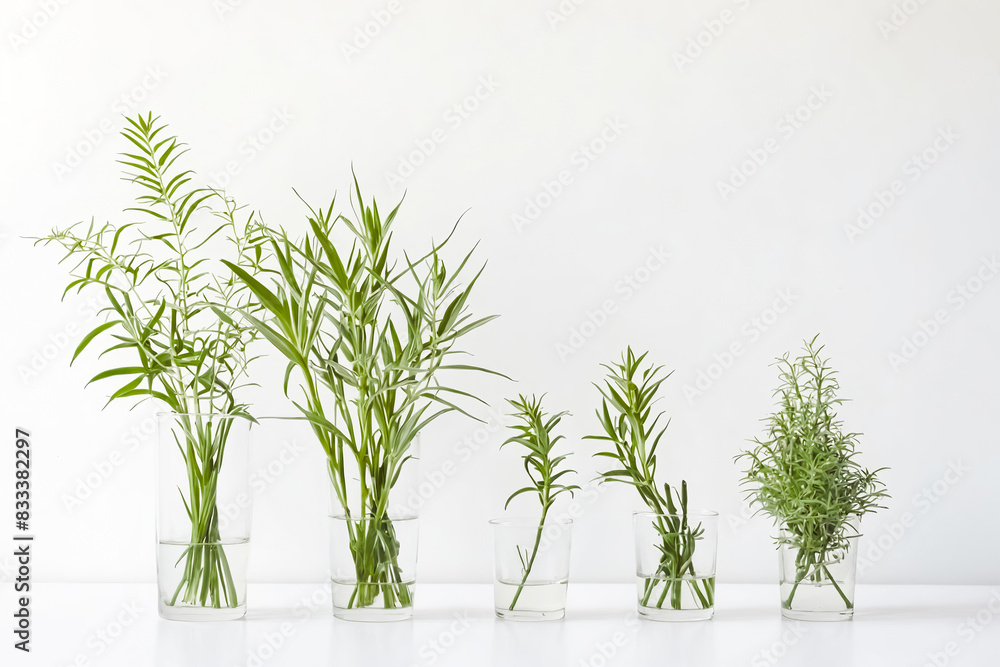 Fototapeta premium Green Plant in a Glass Vase on a White Background
