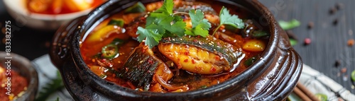 A delicious and nutritious bowl of fish stew, made with fresh ingredients and traditional Korean spices. The perfect meal for a cold winter day.