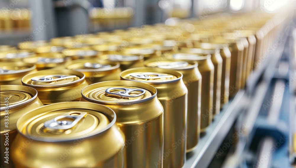 Line of canned food on clean light tinned products factory Line of canned food on clean light tinned products factory