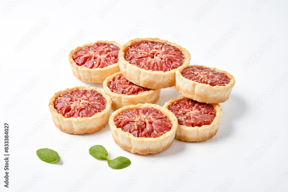 Delicious Mini Grapefruit Tarts on White Background Delicious Mini Grapefruit Tarts on White Background