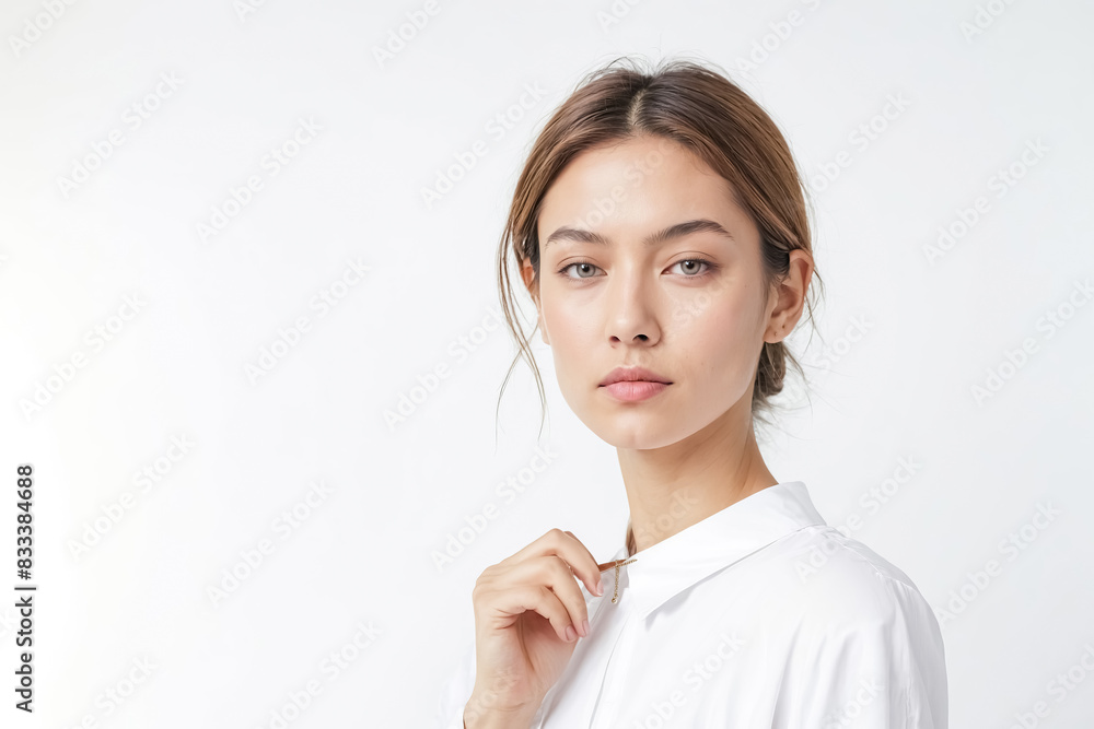 Portrait of a young woman with a white shirt Portrait of a young woman with a white shirt