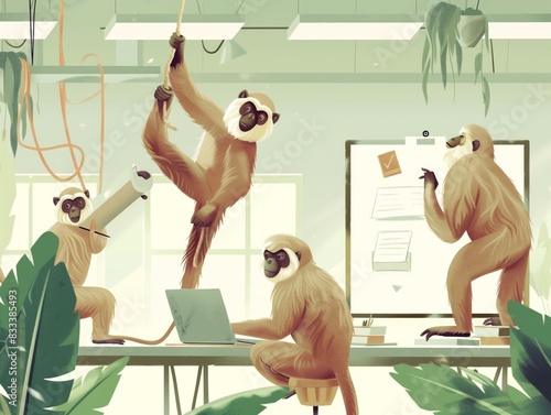 Affen im Büro: Kreative Teamarbeit photo