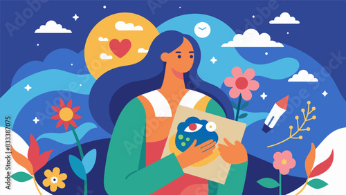Through the theutic creation of art the artist is able to find healing and understanding in their own emotions transforming their struggles into soing. Vector illustration