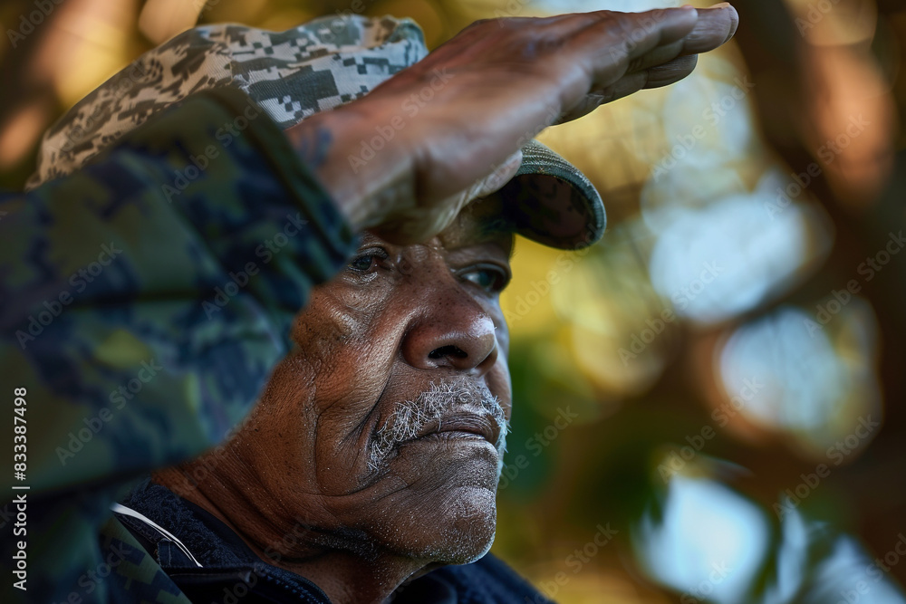 Focused Navy veteran salutes Memorial Day respect. Focused Navy veteran salutes Memorial Day respect.