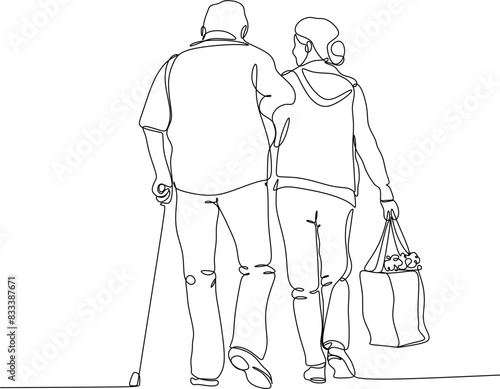 Linear drawing, healthcare worker helping a patient in a wheelc