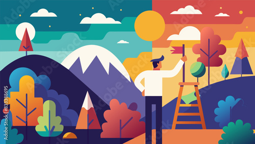 As the day progresses the light shifts and changes providing new inspiration for the painters as they capture the everevolving scenery around them.. Vector illustration