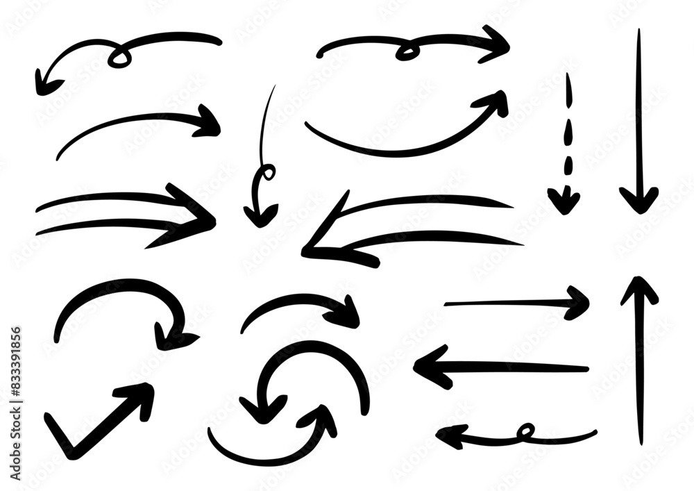 ペンの手書きの矢印セット_黒 ペンの手書きの矢印セット_黒