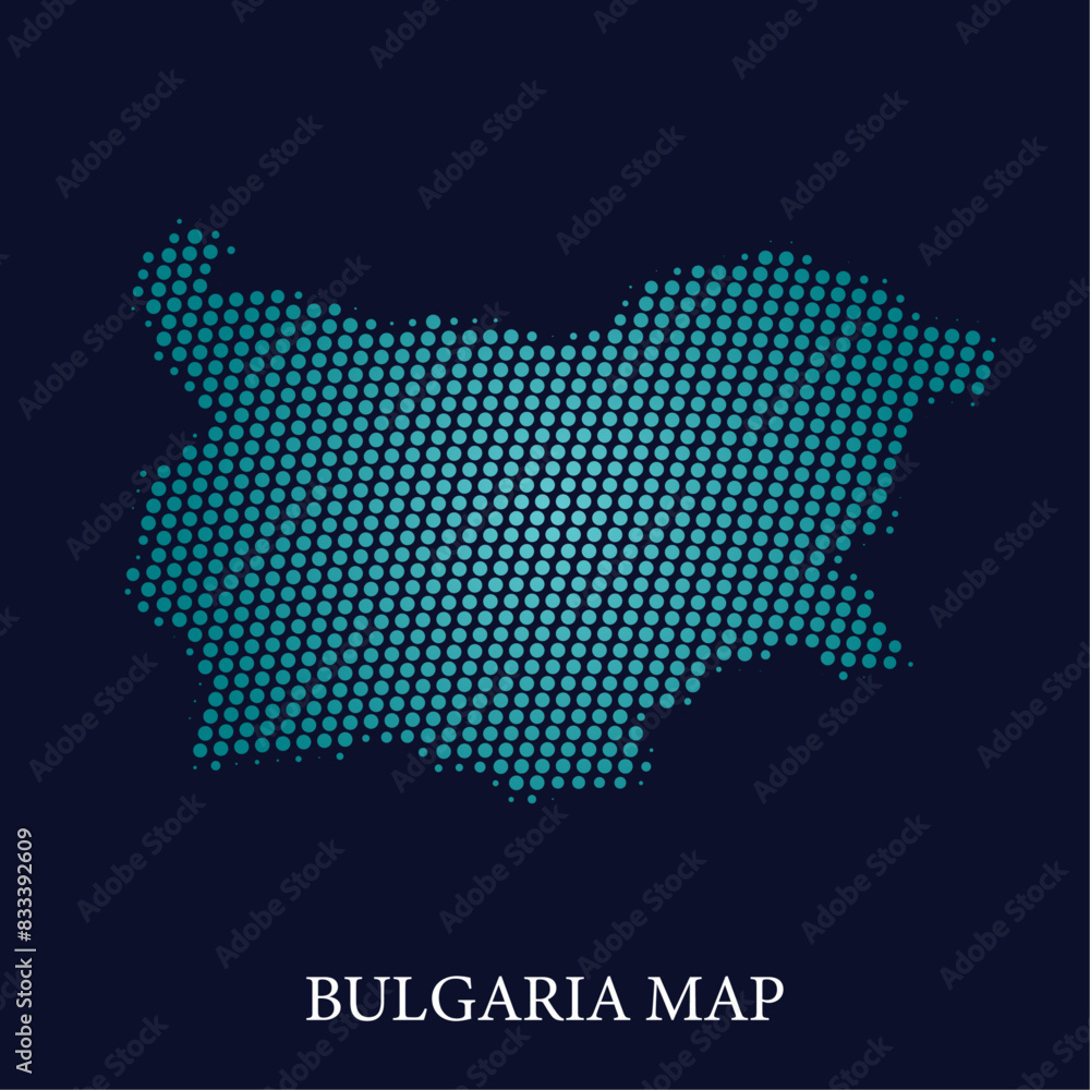 Modern halftone dot effect on dark background with map of Bulgaria