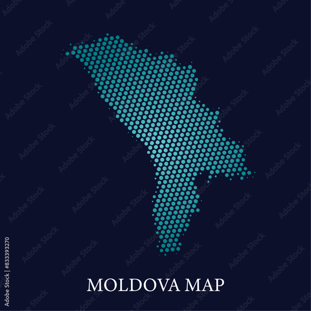 Modern halftone dot effect on dark background with map of Moldova