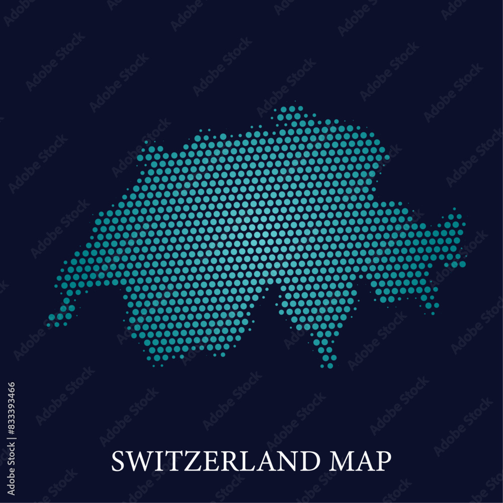 Modern halftone dot effect on dark background with map of Switzerland