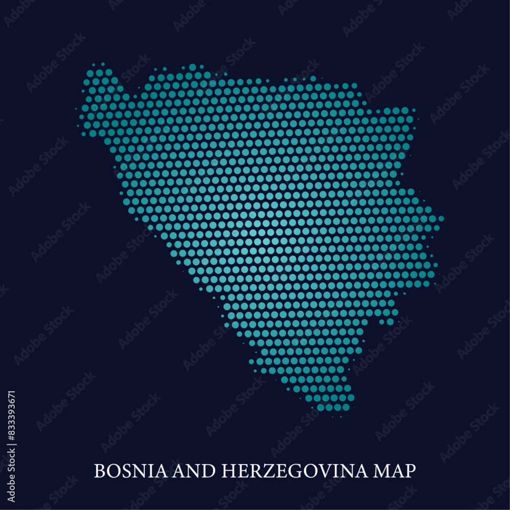 Modern halftone dot effect on dark background with map of Bosnia and Herzegovina