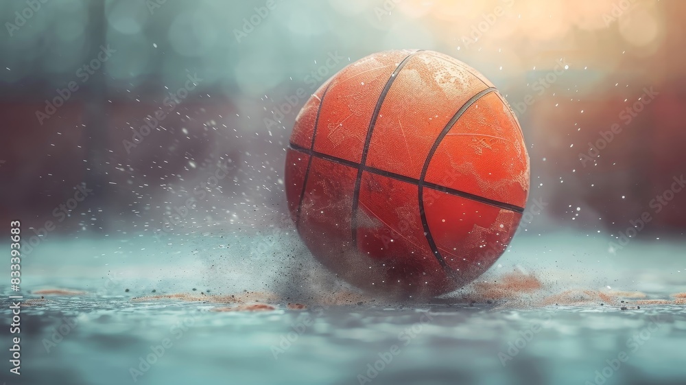 Orange Basketball on Water Puddle Orange Basketball on Water Puddle