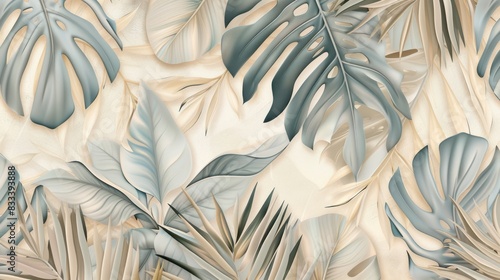 Tropical pattern in neutral colors wallpaper