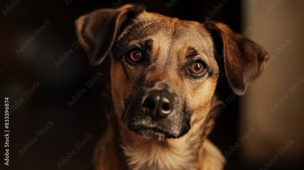 A closeup portrait of a brown dog looking at the camera with a serious expression on its face A closeup portrait of a brown dog looking at the camera with a serious expression on its face