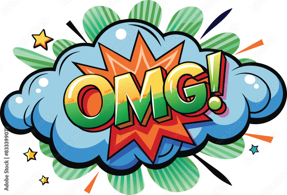 Fototapeta premium Word OMG! inside explosive cloud in comic style, flat illustration, vector illustration.