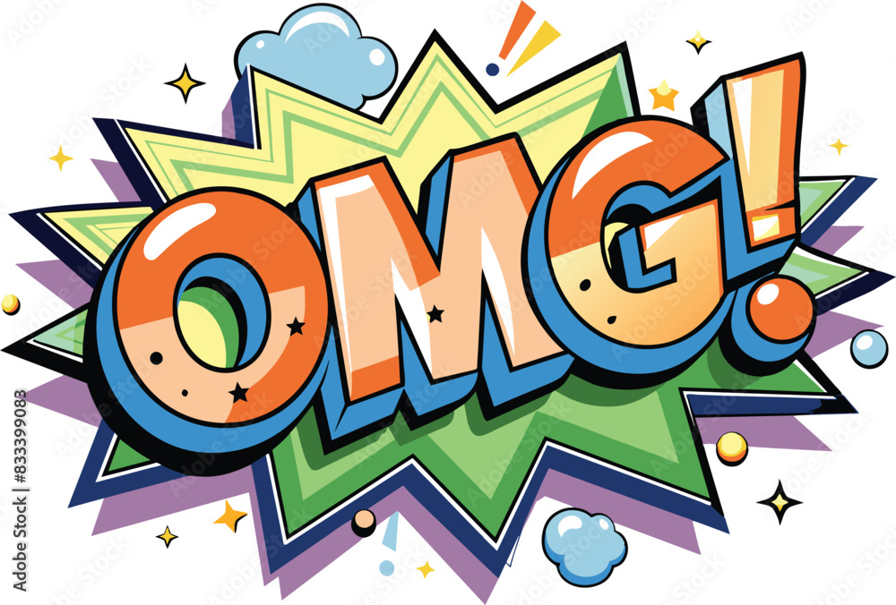 Word OMG! inside explosive cloud in comic style, flat illustration, vector illustration. Word OMG! inside explosive cloud in comic style, flat illustration, vector illustration.