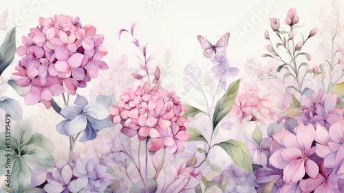 Watercolor botanical garden illustration wallpaper © Helen