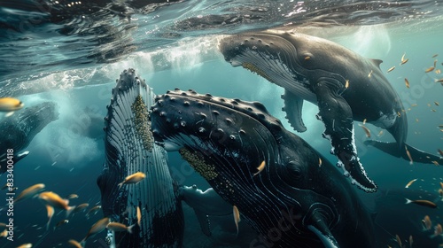 A group of Humpback whales consuming krill photo