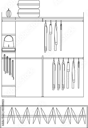 Vector illustration sketch of cupboard interior furniture design image seen from above for completeness of the image
