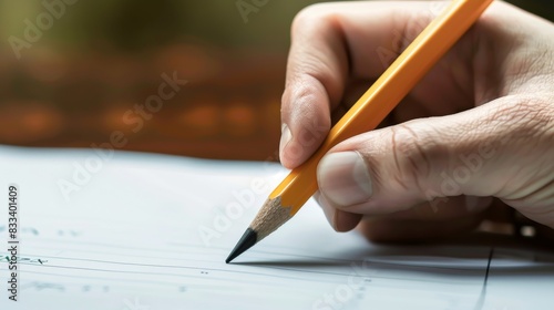 hand holding a pencil on a sheet of paper for reflection and the realization of a project.