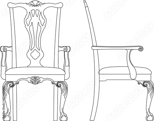 Vector illustration sketch of luxury interior furniture design drawing ethnic vintage classic living room chair