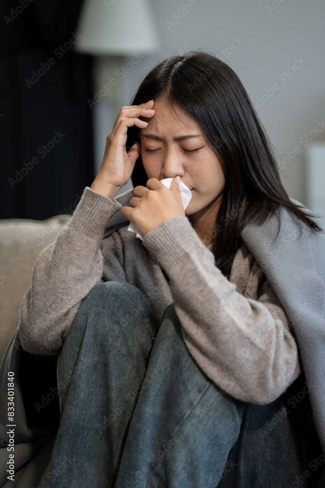 medicine, Sad and depressed young female sitting on the sofa, sad mood, feel tired, lonely and unhappy concept. medicine, Sad and depressed young female sitting on the sofa, sad mood, feel tired, lonely and unhappy concept.
