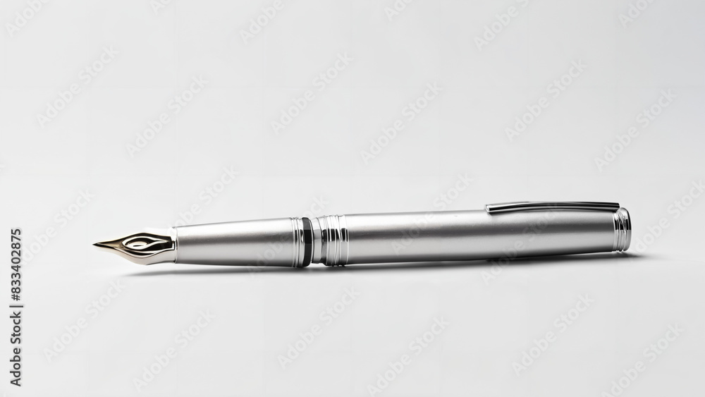Stylish silver fountain pen mockup isolated on white background, close-up Stylish silver fountain pen mockup isolated on white background, close-up