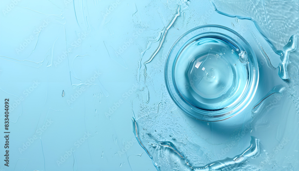 Clear cosmetic gel on light blue background, top view. Space for text Clear cosmetic gel on light blue background, top view. Space for text