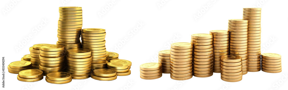 Stack of gold coins png element set on transparent background Stack of gold coins png element set on transparent background