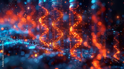 Abstract Glowing DNA Helix Structures in Bottles