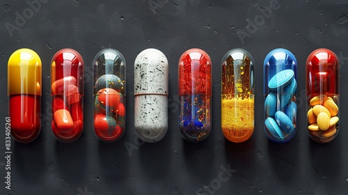 Colorful Capsules Display On Dark Background