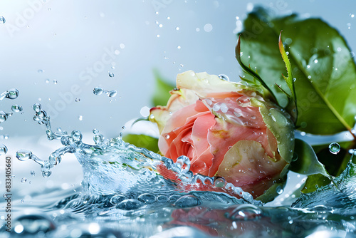 Water splashing on rosebud