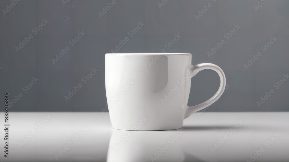 Minimalistic white ceramic mug mockup isolated on transparent background, with reflection Minimalistic white ceramic mug mockup isolated on transparent background, with reflection