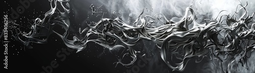 Abstract black and white smoke swirling in the dark, creating a mysterious and ethereal atmosphere. photo