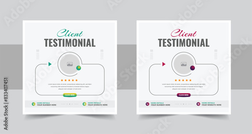 Modern client testimonial, customer feedback social media post template layout or web banner design with color variation template