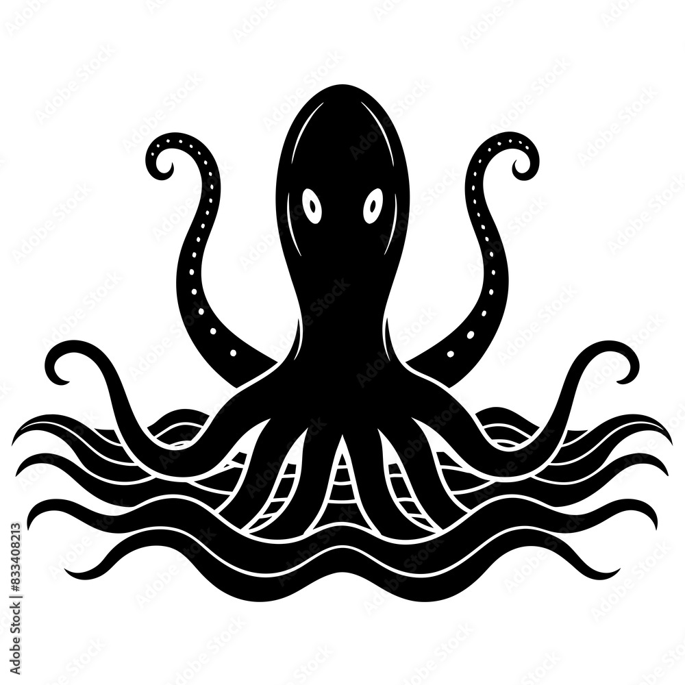 Octopus tentacles peeking out of the water vector silhouette Octopus tentacles peeking out of the water vector silhouette
