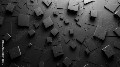 Abstract black geometric 3D cubes background. Dark, modern design. Perfect for technology, art, and architecture themes. photo