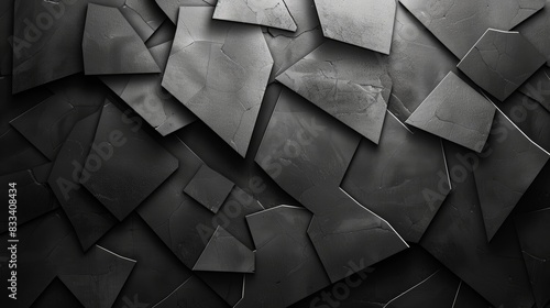 Abstract black geometric background with overlapping angular panels creating a modern, textured design.