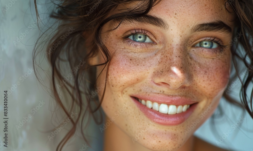 Beauty portrait of female face with natural clean skin with big smile Beauty portrait of female face with natural clean skin with big smile