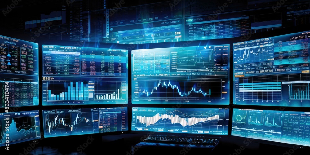 a image of a computer screen with multiple screens showing stock market data a image of a computer screen with multiple screens showing stock market data
