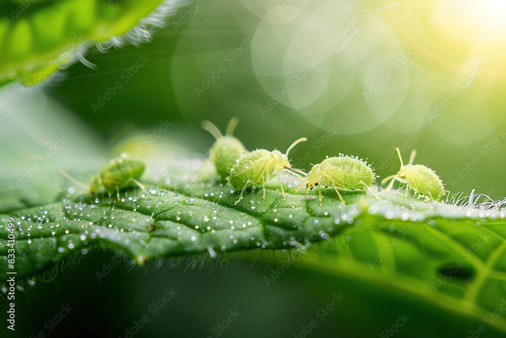 Ants and Aphids. Insect pests. Little black aphid Colony on a green ...